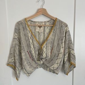 Cropped Boho Top with Front Knot - Medium